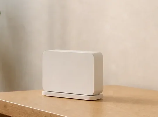 A Senecta pod on a side table, where your agency’s icon appears